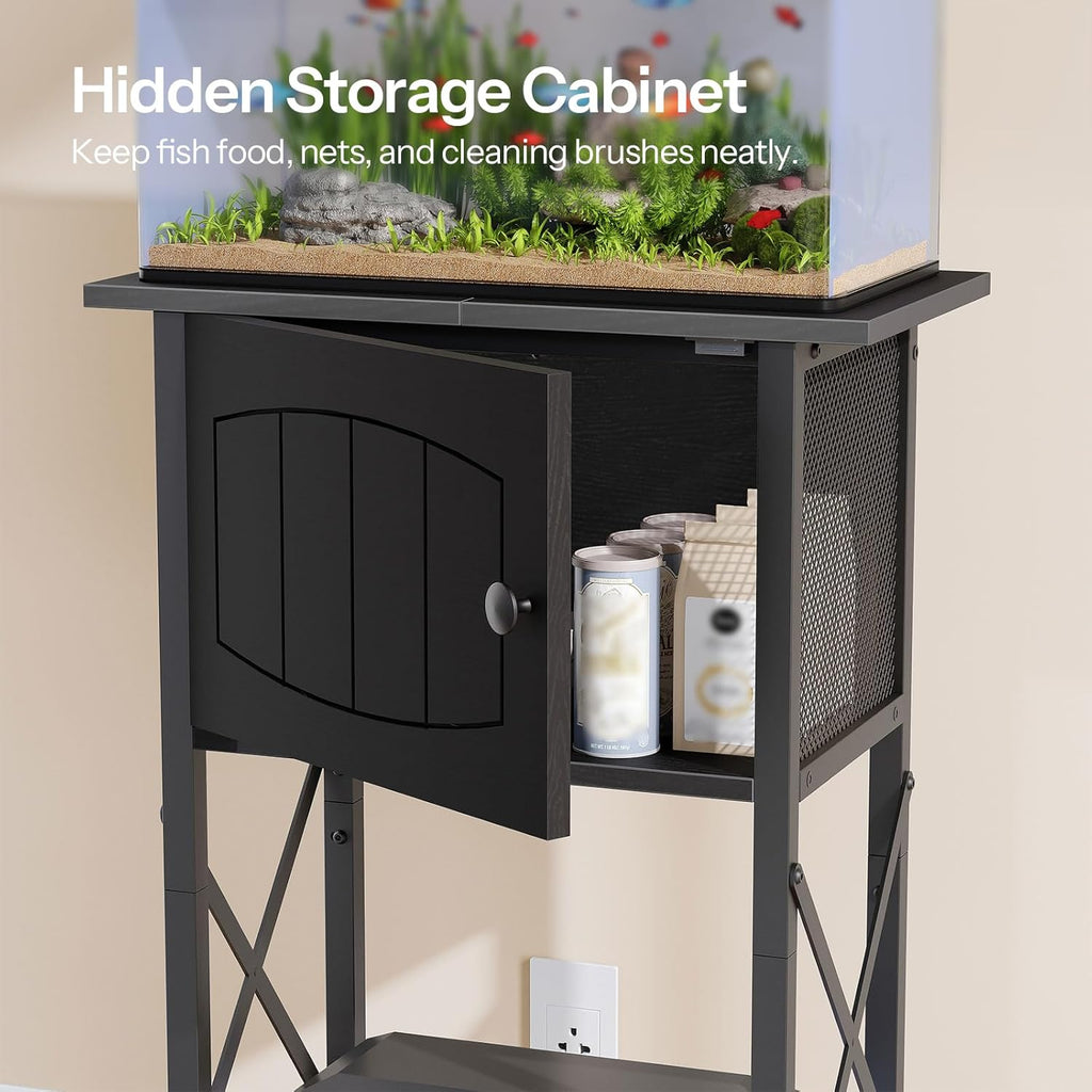 HOOBRO 10 Gallon Aquarium Stand, Fish Tank Stand with Cabinet Storage, Reptile Turtle Tank Stand with Metal Frame, 20.5" L x 11" W , 220 LBS Capacity, Black BB28FT01