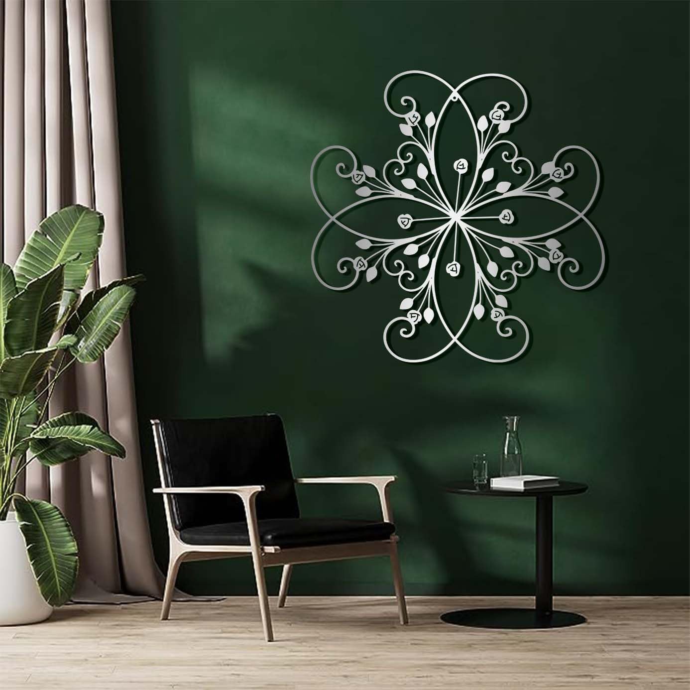 Metal Flowers Wall Decor, Metal Leaf Wall Decor, Metal Scroll Wall Decor, Floral Wall Decor, Wrought Iron Scroll Wall Decor, Minimalist Wall Art, Wall Decor for Bedroom (Silver, 30"×30" | 76×75cm)