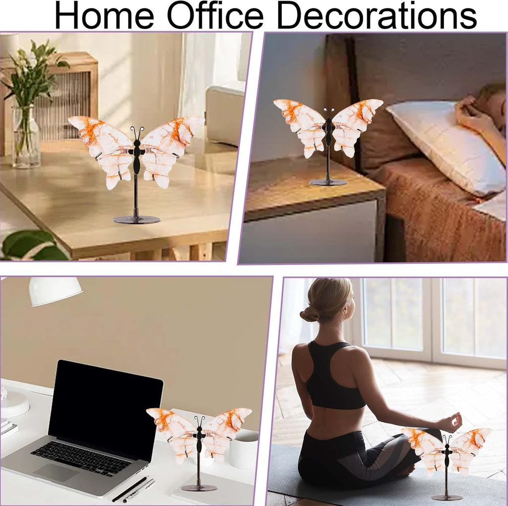 Apengshi Crystal Butterfly Ornament, Amethyst Agate Wings, Home Office Tabletop Decor (Red Phantom Quartz)