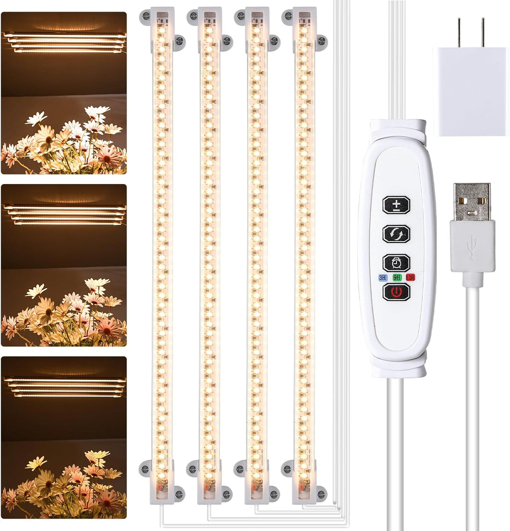 LED Plant Growing lamp, 3000K Full Spectrum Grow Light Strips for Indoor Plants with 3/9/12H Timer & 10 Dimmable Levels, Sunlike Grow Light for Green House Hydroponics Succulent
