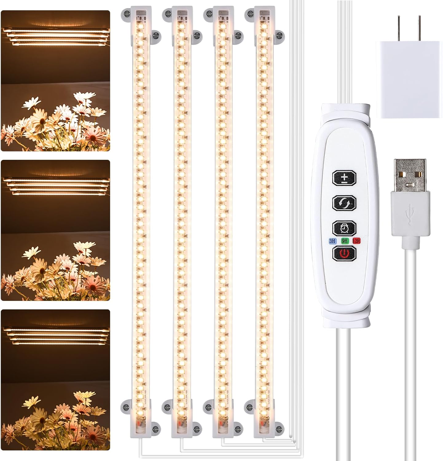 LED Plant Growing lamp, 3000K Full Spectrum Grow Light Strips for Indoor Plants with 3/9/12H Timer & 10 Dimmable Levels, Sunlike Grow Light for Green House Hydroponics Succulent