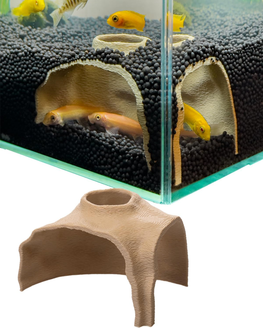Aquarium Cave – Rock Texture Fish Shelter with 180° Viewing Angle, Fits Fish Tanks for Pleco, Betta, Loaches, Shrimp & Snails – Aquarium Decor & Tunnel (Sand, Small)