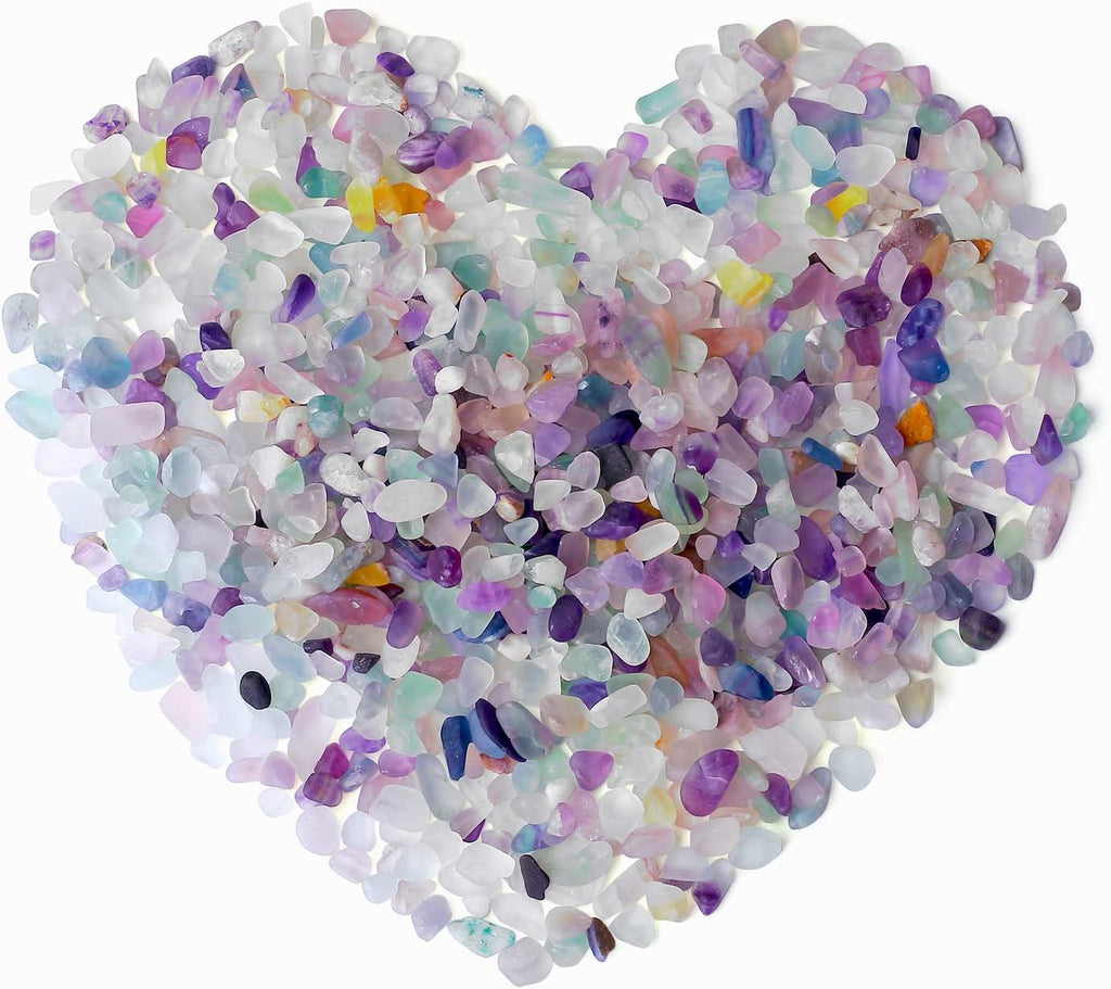 QINJIEJIE Fluorite Aquarium Gravel Rocks Decor Polished Tumbled Stones Chips Stone Crushed Healing Crystal Quartz Gemstone Bulk for Vase Filler Fish Tank Pea Gravel Fountain Potted 0.55lbs