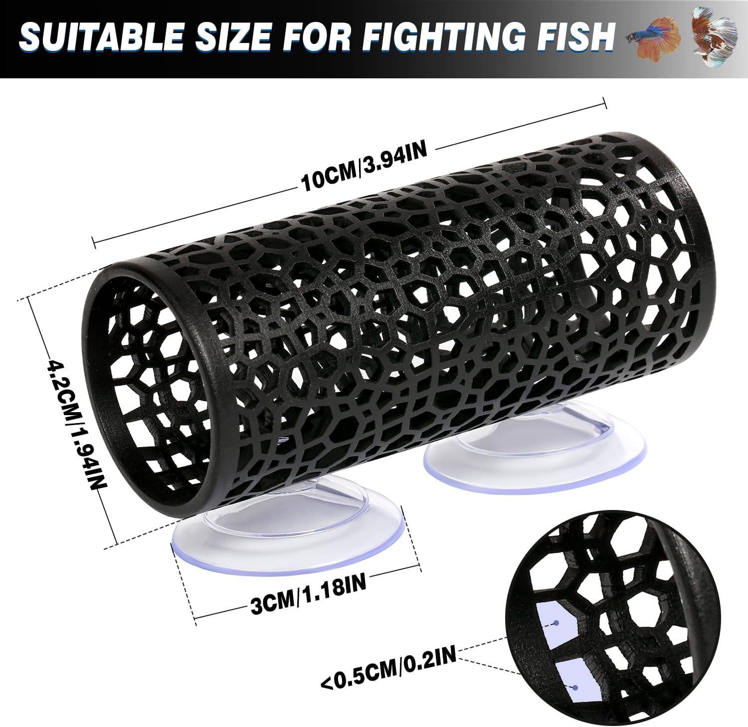 Abizoo Betta Fish Toys - Betta Tunnel Black, Small Hole Hollow Cave, Safer for Small Fish & Shrimp, Aquarium Decor & Hideout Tube