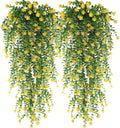 Artificial Hanging Flowers for Outdoor Indoor Decor, 6 Packs Fake Eucalyptus Vine Faux Flower Greenery Garland Plastic Plants Outside UV Resistant Wall Garden Wedding Home Party Decor (Yellow)