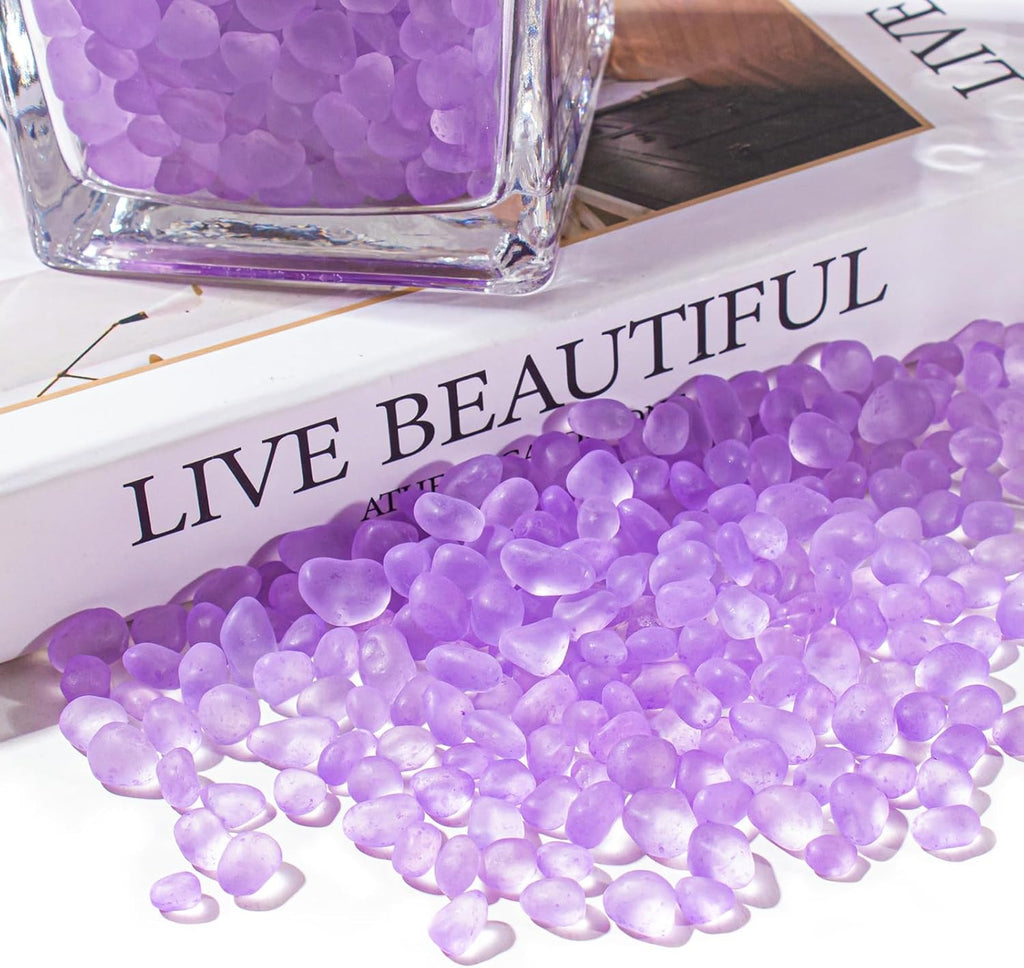 Keedolla Lavender Aquarium Rocks Betta Fish Tank Gravel 14oz Frosted Sea Glass Marbles Gemstones for Vase Fillers, DIY Crafts and Home Decor