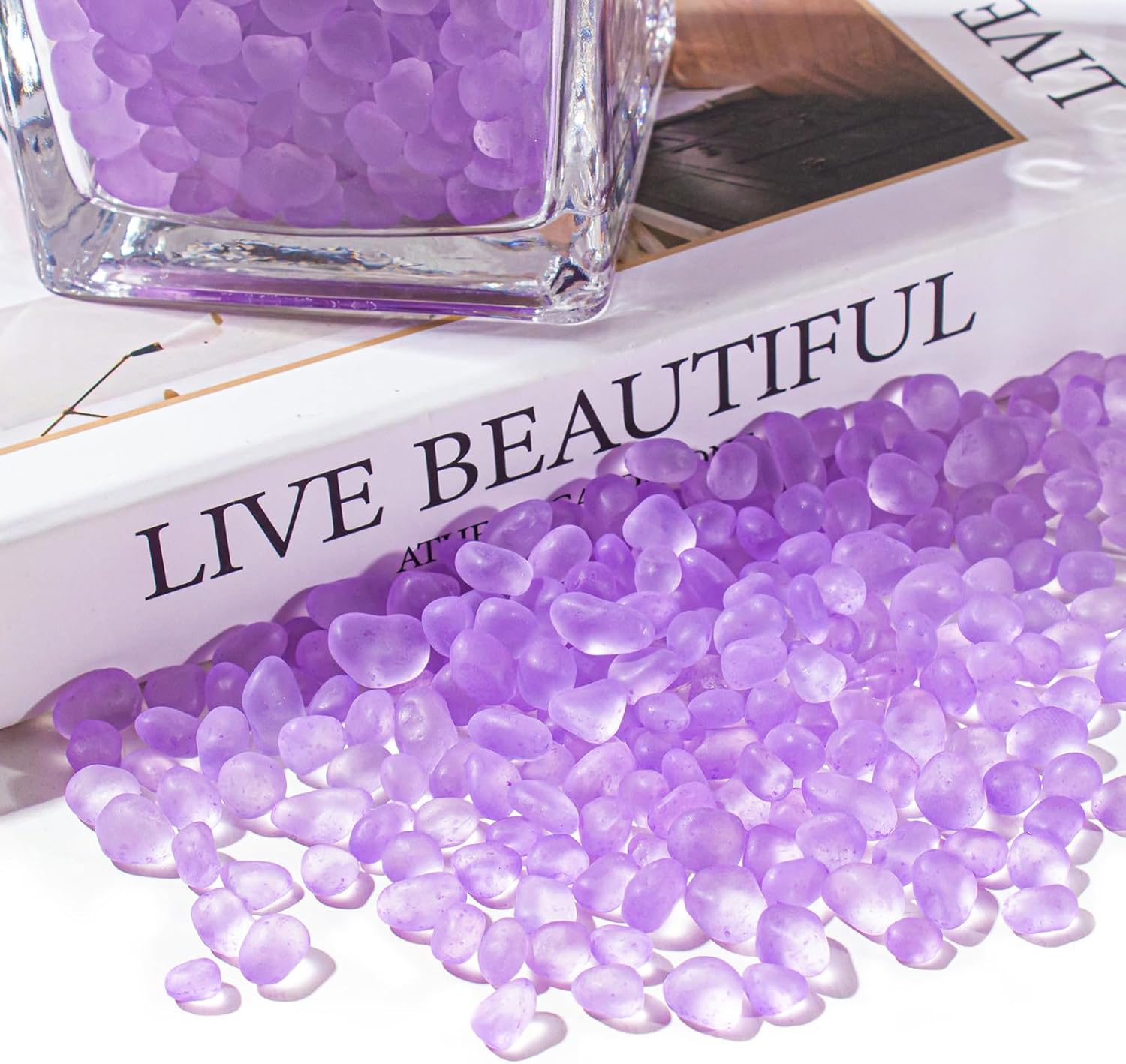 Keedolla Lavender Aquarium Rocks Betta Fish Tank Gravel 14oz Frosted Sea Glass Marbles Gemstones for Vase Fillers, DIY Crafts and Home Decor