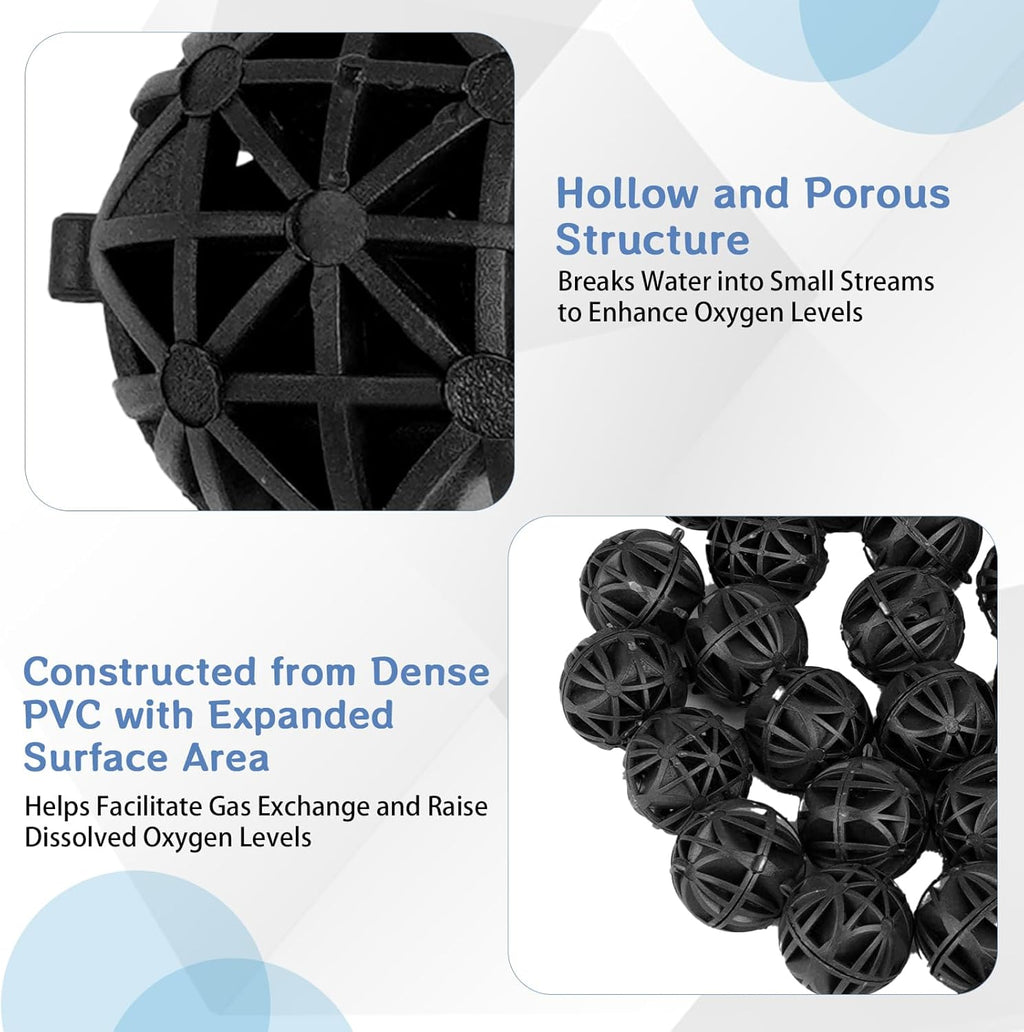 600 Pcs Bio Filter Balls with 6 Pieces Filter Media Bags Mesh Bags with Zipper 1.02 Inch Black Internal Bioballs Filter Media for Pond Fish Tank Aquarium