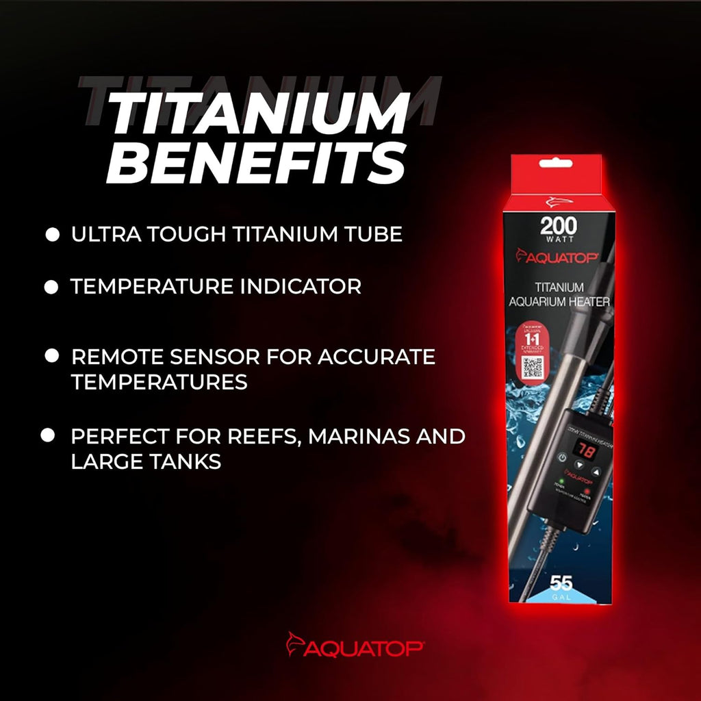 Aquatop Titanium Heater with Controller - Adjustable Temperature for Aquariums Up to 55 Gallons - Ideal for Turtles & Large Fish - Easy to Use and Install