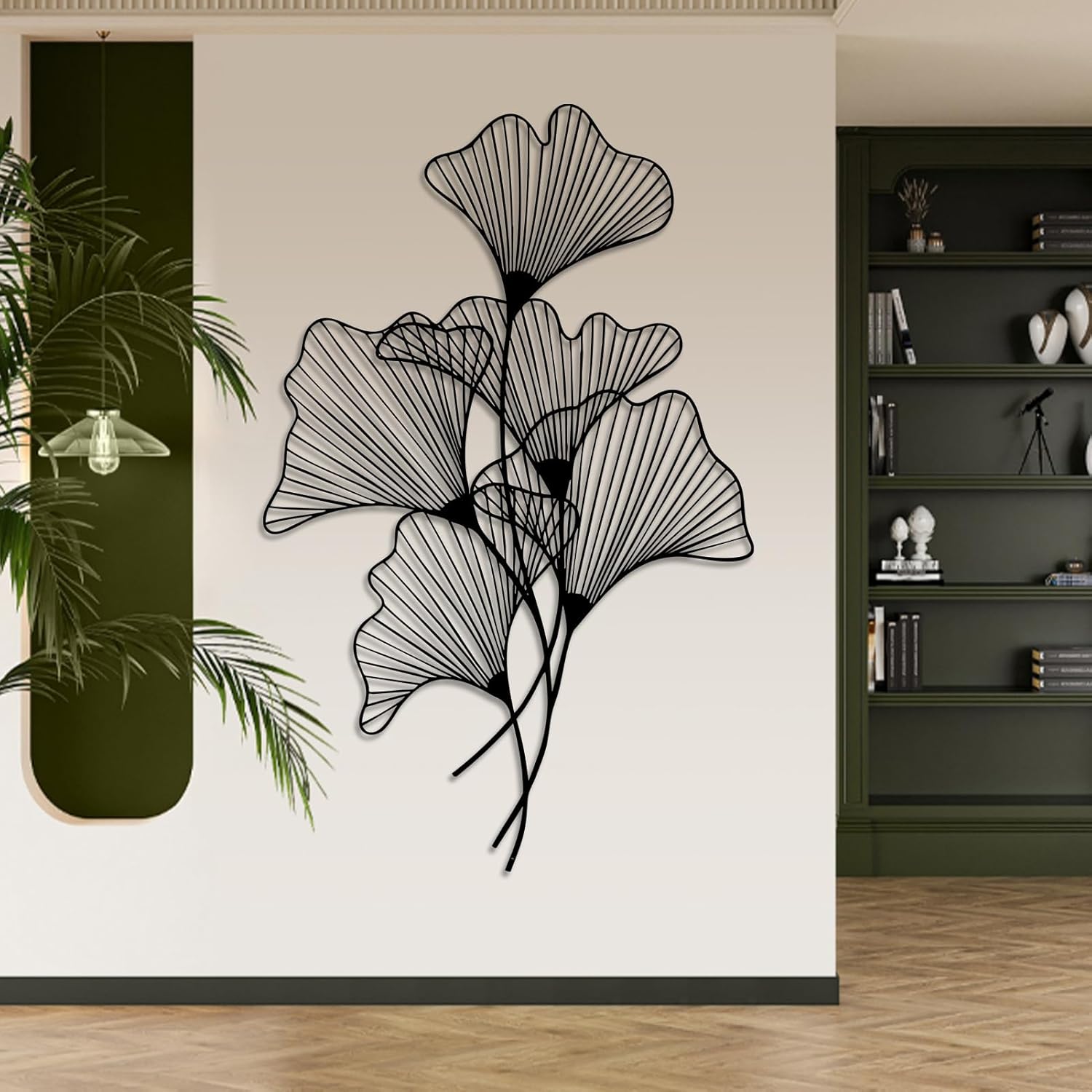 Ginkgo Leaf Metal Wall Art, Gingko Metal Wall Decor, Leaf Wall Art for Living Room, Bedroom, Office(Black,41"Hx26"W/105x67cm)