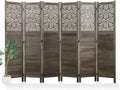 Folding Room Divider, 66.9 Inch 6 Panels Wood Carved Privacy Screens, Free Assembled Freestanding Portable Separation Wall for Home Office Restaurant Bedroom (Gray)