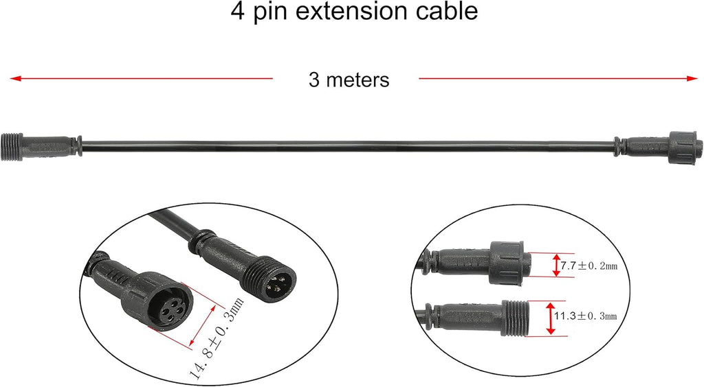 FVTLED 3m 9.84ft 4Pin Extension Cable Wire with Male and Female Connectors at Both Ends for RGB Multi-color LED Deck Light