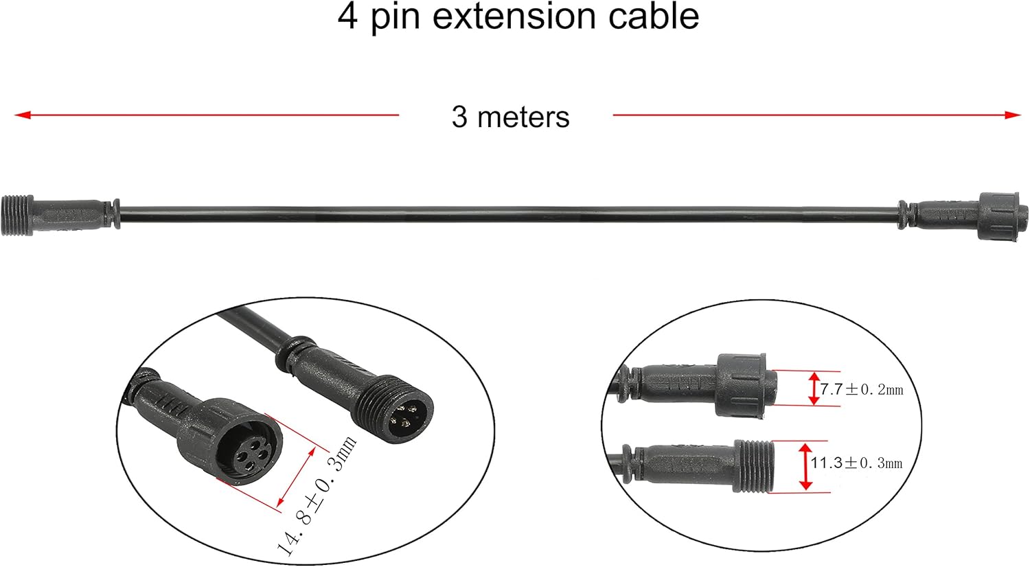 FVTLED 3m 9.84ft 4Pin Extension Cable Wire with Male and Female Connectors at Both Ends for RGB Multi-color LED Deck Light