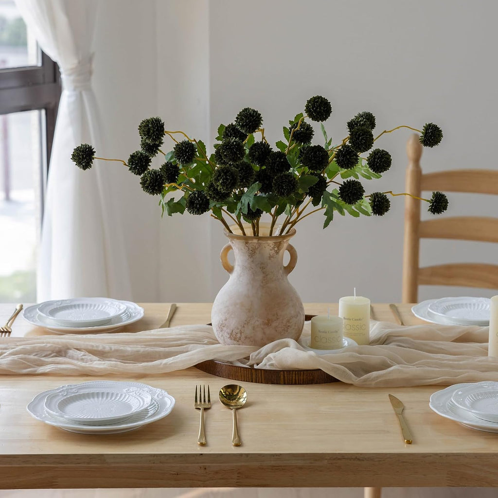 Mizii 6Pcs Green Fake Silk Pompon Mum Artificial Flowers Bulk Small Faux Chrysanthemums with Stems Realistic Floral Decorations for Wedding DIY Bouquet Centerpieces Shower Vase Home Decor (Dark Green)