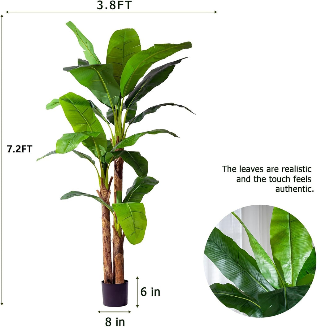 7.2FT Artificial Banana Tree Tall Fake Banana Leaf Plant Faux Banana Silk Tree Faux Banana Leaves for Home Swimming Pool Indoor Outdoor Patio Tropical Decor