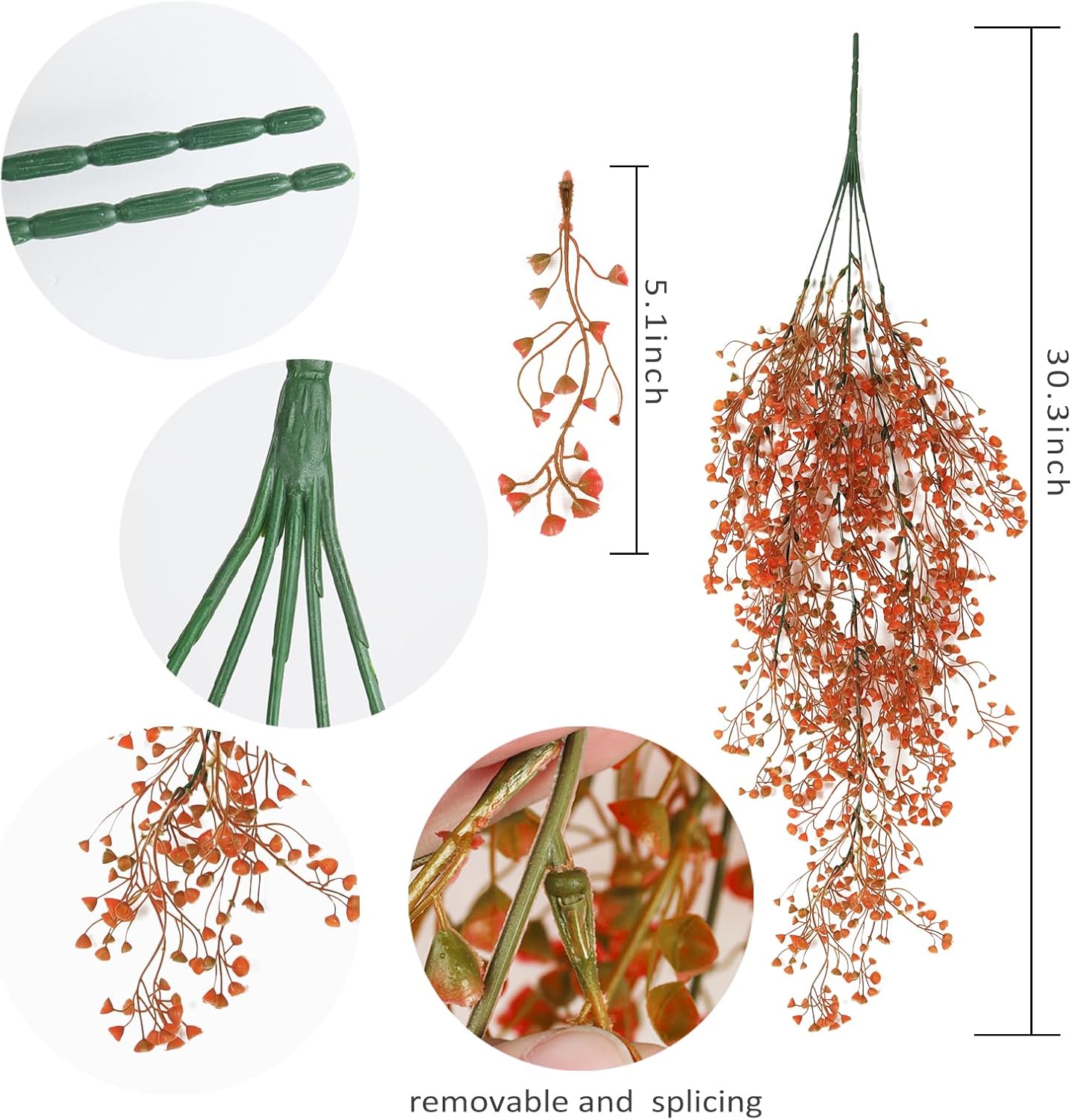 RECUTMS 4 Pcs Artificial Hanging Plants Fall Decor Faux Hanging Plants Artificial Plants UV Resistant Fake for Indoor Outdoors Fake Plants for Patio Garden Party Wedding Decor (Green Orange)