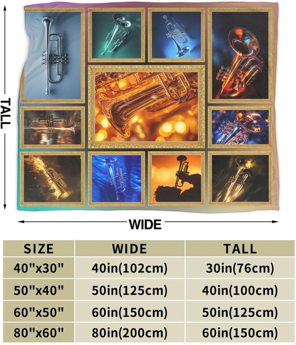 Trumpet Blanket Trumpet Throw Blanket Musical Instrument Flannel Stuff Merch Cozy Decor Fleece Plush Fuzzy Warm Soft Lightweight Bedding Gifts for Girls Women Men Boy Couch Sofa 50"X40"