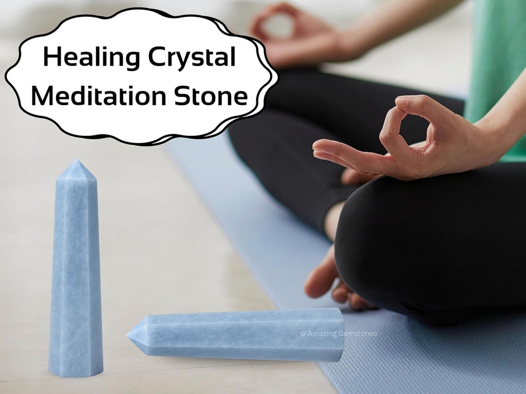 Amazing Gemstone Angelite Crystal Towers ~ Natural Healing Crystal Point Obelisk for Reiki Healing and Crystal Grid (3- Inch)