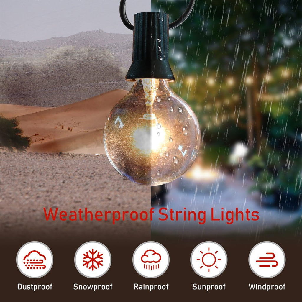 Globe String Lights with 27 Clear G40 Bulbs, Connectable Outdoor /Indoor Lights for Wedding Christmas Camping RV Garden Patio Gazebo Porch Pergola Bistro Backyard Balcony Deck, 25ft Black Wire