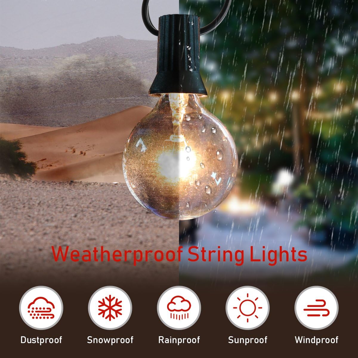 Globe String Lights with 27 Clear G40 Bulbs, Connectable Outdoor /Indoor Lights for Wedding Christmas Camping RV Garden Patio Gazebo Porch Pergola Bistro Backyard Balcony Deck, 25ft Black Wire