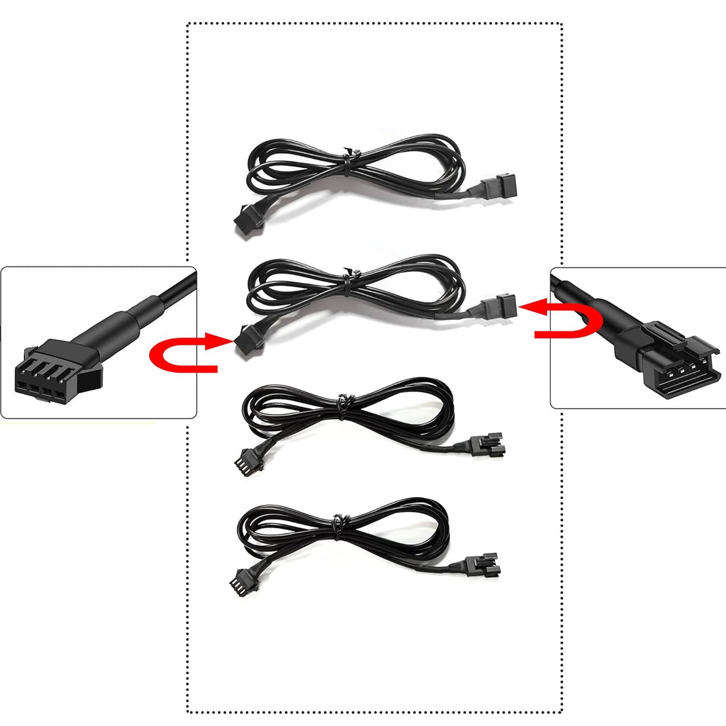 4PC 36in/90CM RGB LED Extension Cable With 2pcs 1-2 way spiltter Y cable,Rock Light Extension Wire,Neon Underglow Wire Cable Extension Kit for ATV Car Motorcycle Accent Light Strips Rock Lights