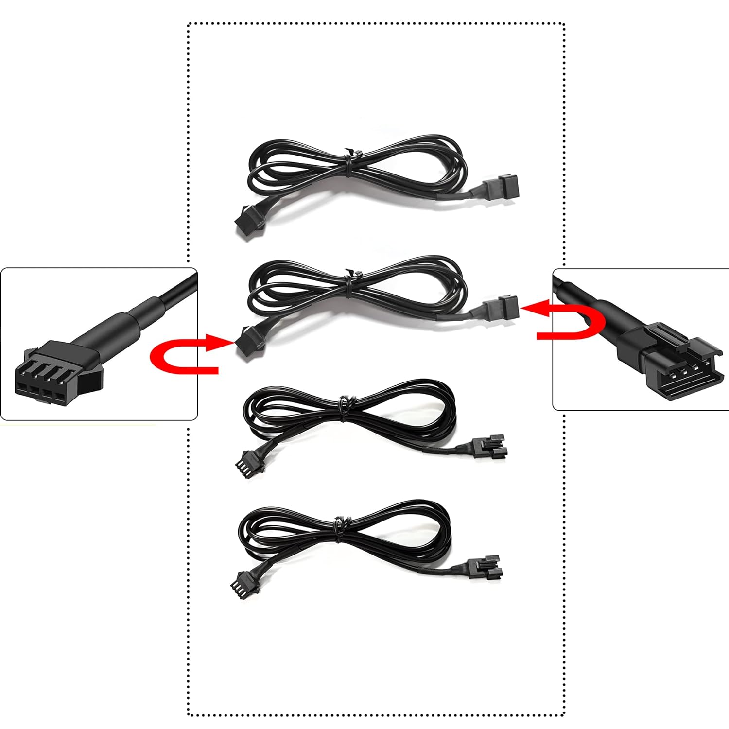 4PC 36in/90CM RGB LED Extension Cable With 2pcs 1-2 way spiltter Y cable,Rock Light Extension Wire,Neon Underglow Wire Cable Extension Kit for ATV Car Motorcycle Accent Light Strips Rock Lights