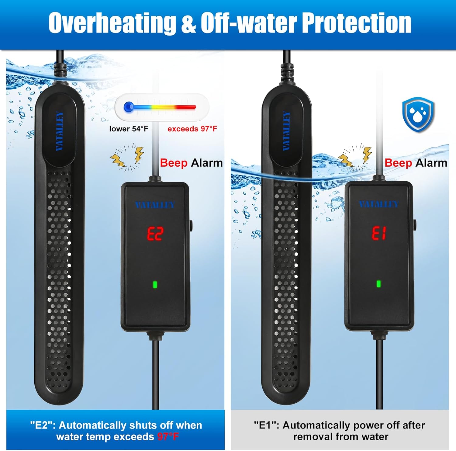 Aquarium Heater for Fish Tank: 200W/300W/500W Betta Heaters with Dual Temperature Digital LED Display - Overheating and Off-Water Protection for 40-75 Gallon
