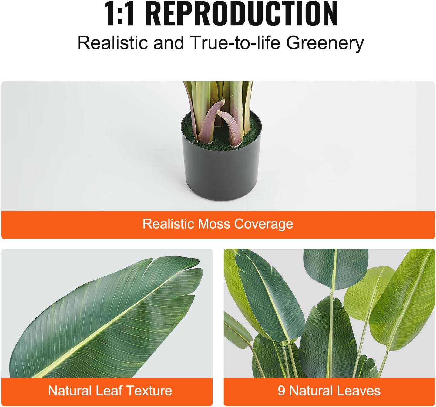 VEVOR Artificial Bird of Paradise Tree, 5 FT Tall Faux Plant, PE Material & Anti-Tip Tilt Protection Low-Maintenance Plant, Lifelike Green Fake Tree for Home Office Warehouse Decor Indoor Outdoor