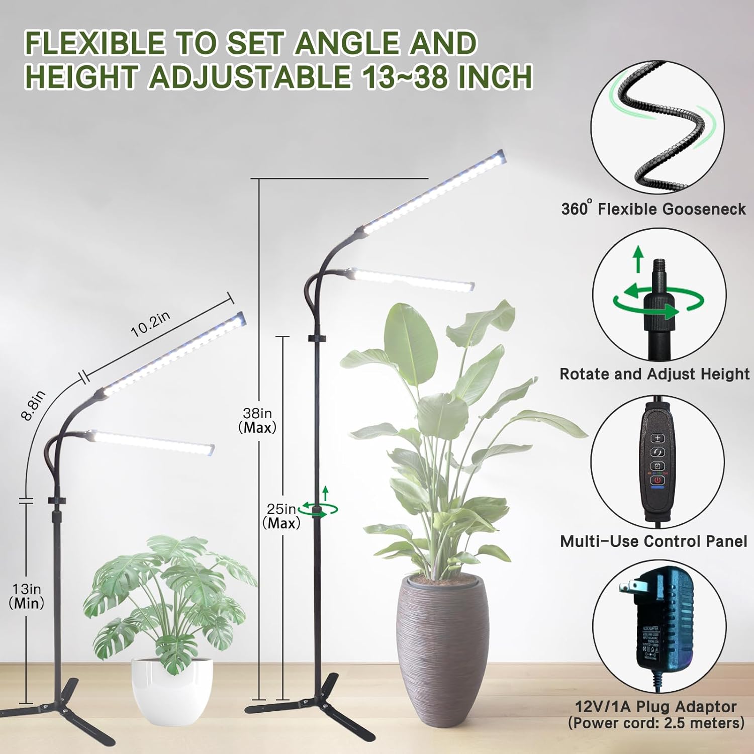 2025 Professional Grow Lights for Indoor Plants Growing, 126 LEDs 6000K Full Spectrum Plant Grow Lights Indoor, Height Adjustable (13-38''), 3 Spectrum Modes + 10 Dimming with 4/8/12/18H Timer