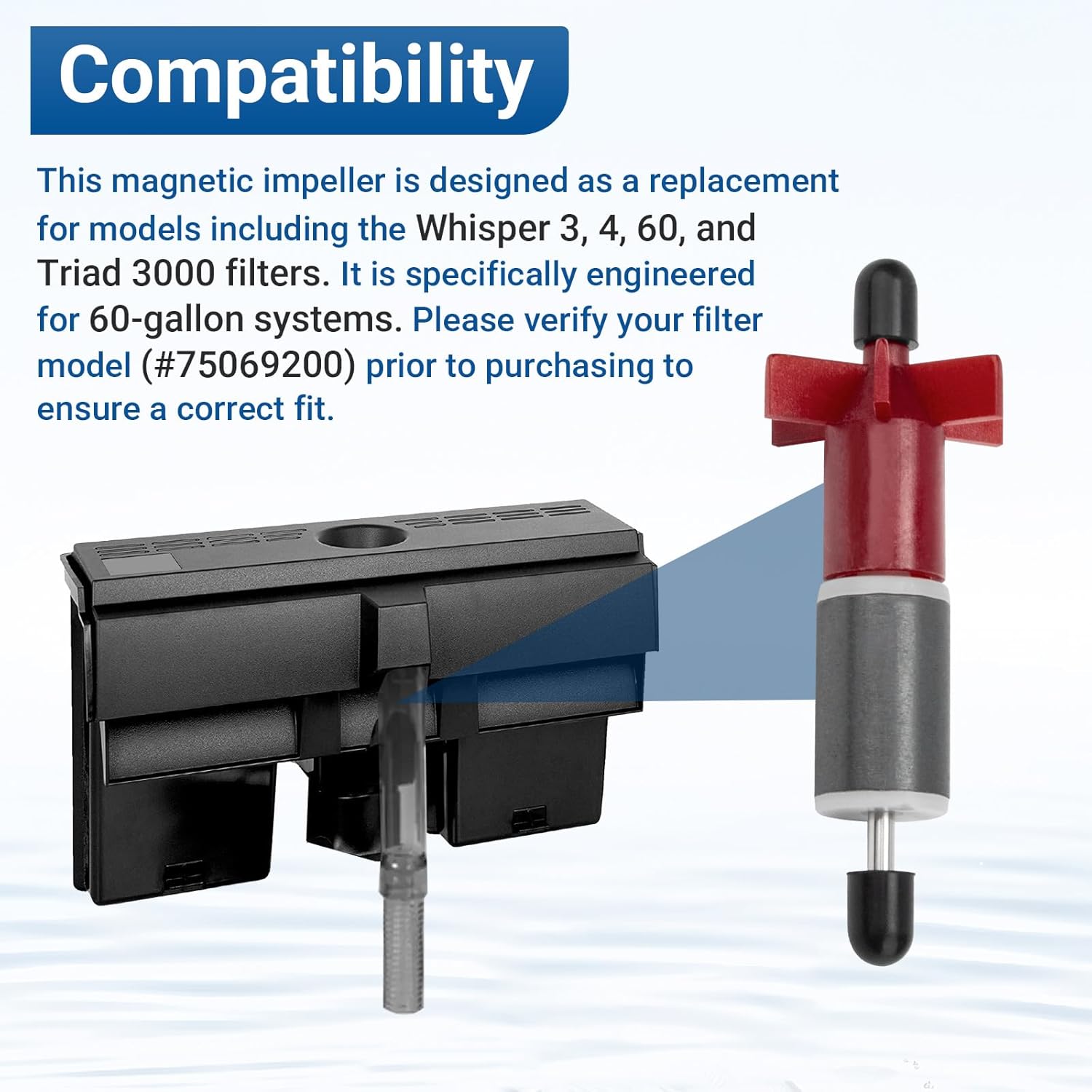 25870 Impeller Compatible with Tetra Whisper 30-60 Gallon, Whisper 3/4/60, Triad 3000 Power Filters & Aqua Tech 30-60 Top Fin Filters Aquarium Filter Parts #75069200