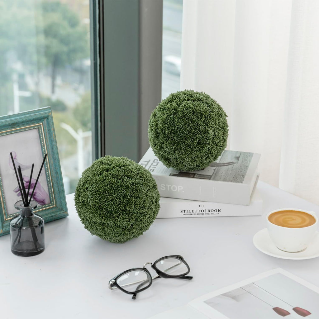 MyGift 6 Inch Faux Topiary Ball, Lifelike Decorative Artificial Boxwood Ball Set of 2