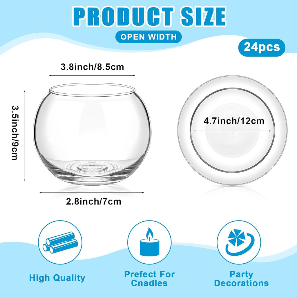 Zopeal 24 Pcs Fish Bowl Vase Glass Bubble Bowl Globe Glass Clear Bubble Vase Round Terrarium Goldfish Flower Centerpiece for Wedding Event Arrangement Office Home (3.5" h X 4.7" w)