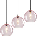 Pink Glass Pendant Lights Kitchen Island Globe Pendant Light Fixtures Modern Pendant Lighting for Bedroom Living Dining Room Light Fixture (9.84 in, 3 Pack)