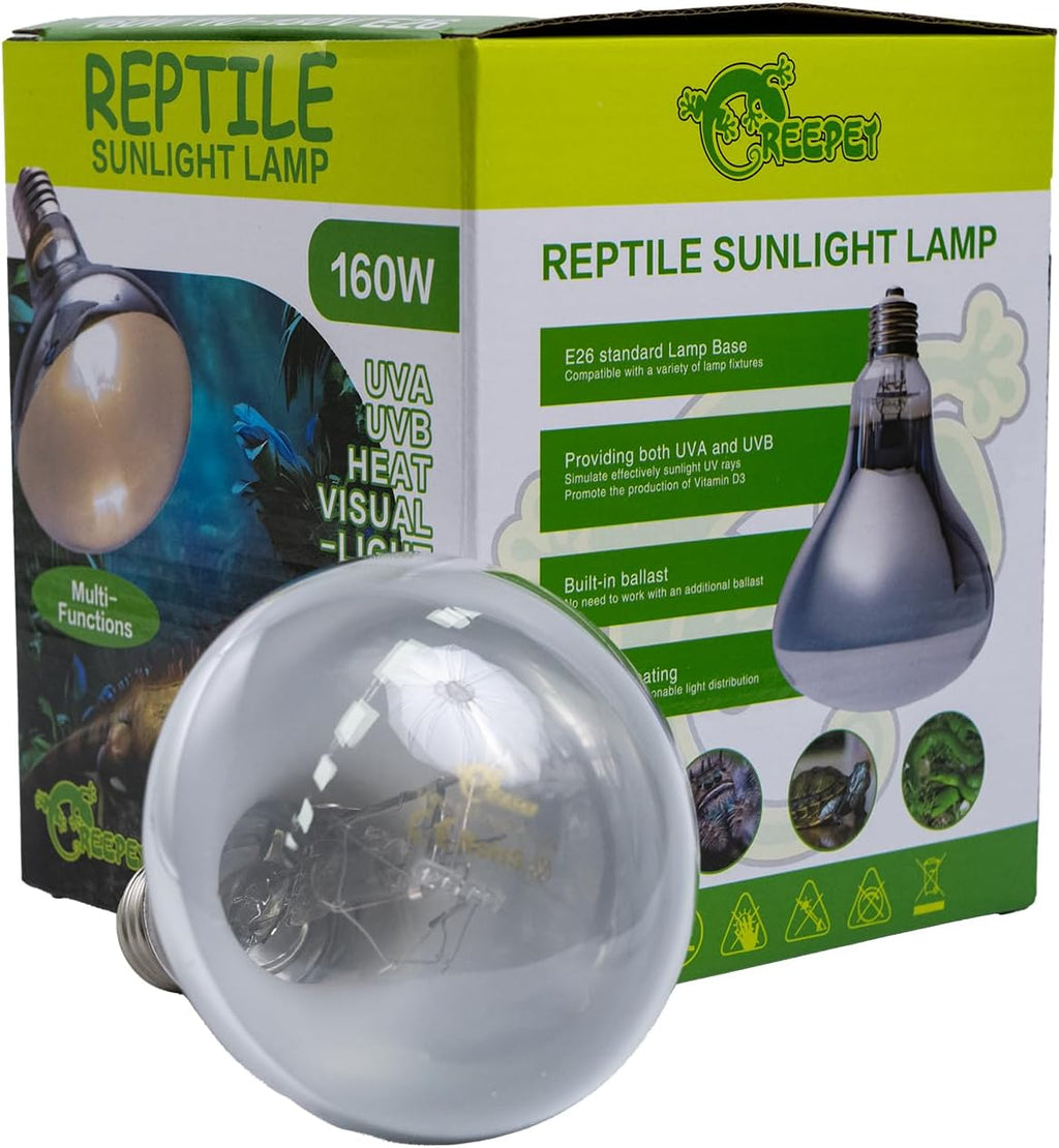 160W Heat UVA UVB Reptile Light, Full Spectrum Self-Ballasted Vapor Basking Sunlight Bulb for Reptile and Amphibian Use E26 1 Pack