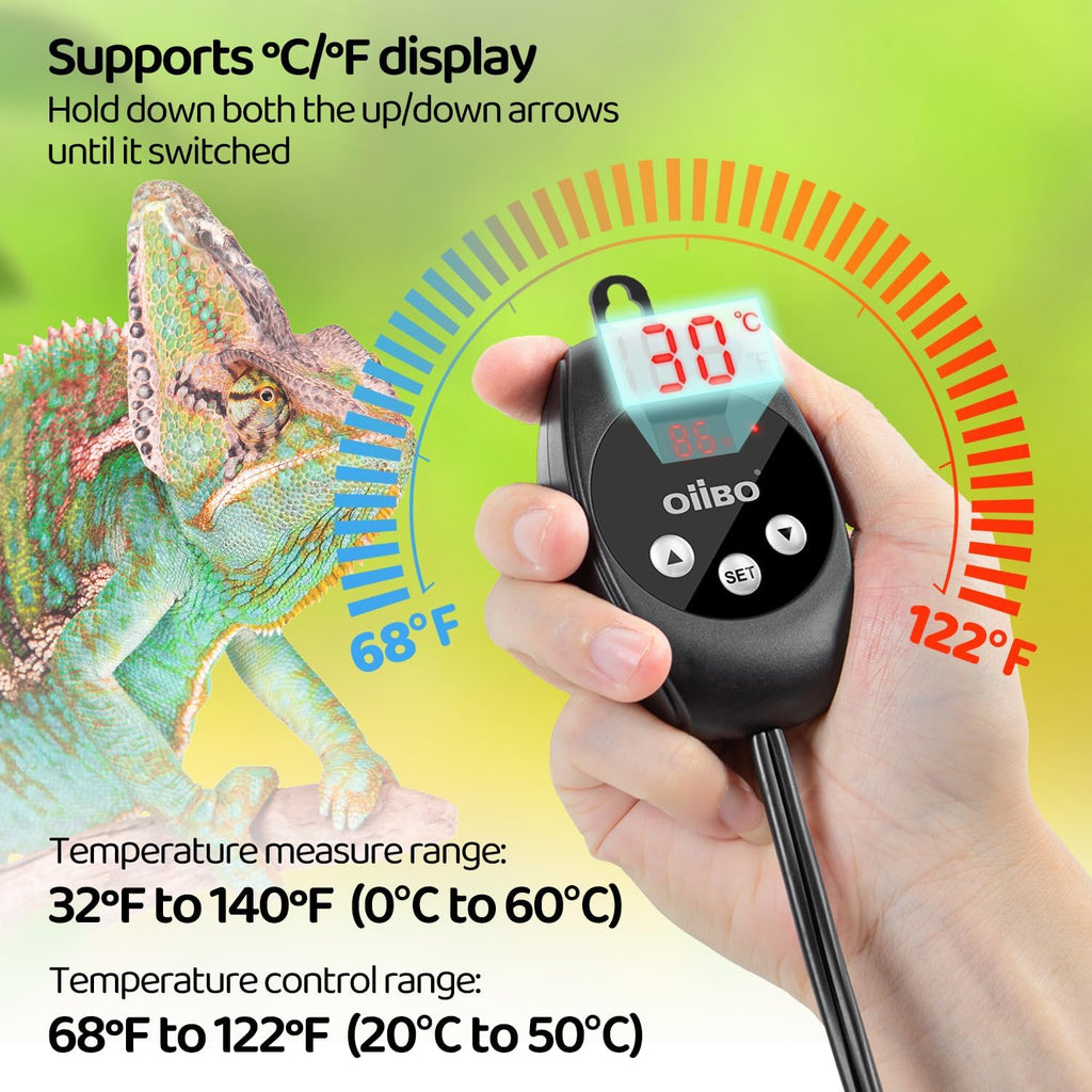 Oiibo Reptile Dimming Thermostat, PID Thermostats Digital Thermostats for Reptile Heat lamp, Breeding Incubation, Seed Germination (68-122°F/20-50℃)