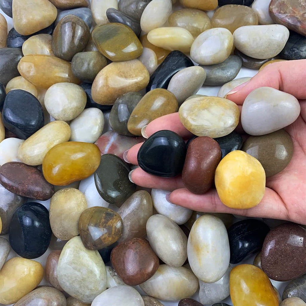Pebbles for Indoor Plants, Mixed Color Polished River Rocks Decorative Stones for Garden, Aquarium, Vase Fillers, Outdoor Landscaping and Backyard(0.8-1.2 inch,10 Pounds)