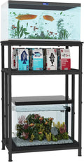 TFK Aquarium Stand 5-10 Gallon Fish Tank Stand, Multi-purpose Terrarium Stand with 3-Tier Storage Shelf, 20.4" W×11" D ×25.6" H, Black