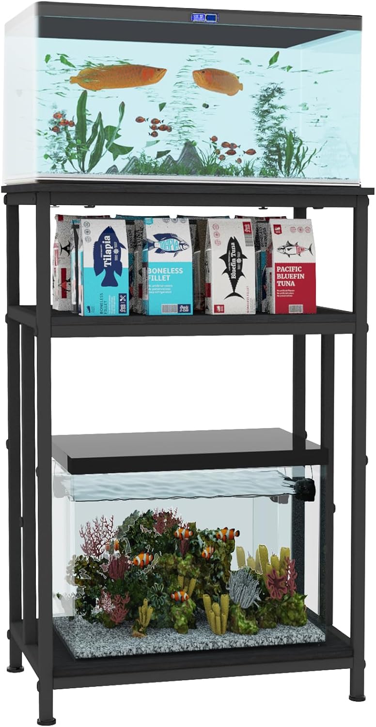 TFK Aquarium Stand 5-10 Gallon Fish Tank Stand, Multi-purpose Terrarium Stand with 3-Tier Storage Shelf, 20.4" W×11" D ×25.6" H, Black