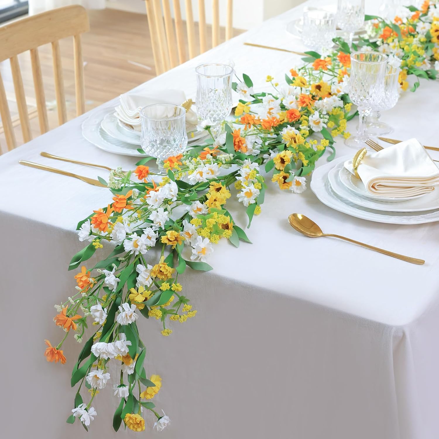 Mizii Artificial Flower Garland 6FT Fake Daisy Floral Garland Daisies Hanging Vines Spring Summer Flowers Decorations for Mantle Table Centerpieces Room Wall Fireplace Party Wedding Decor (Daisy)
