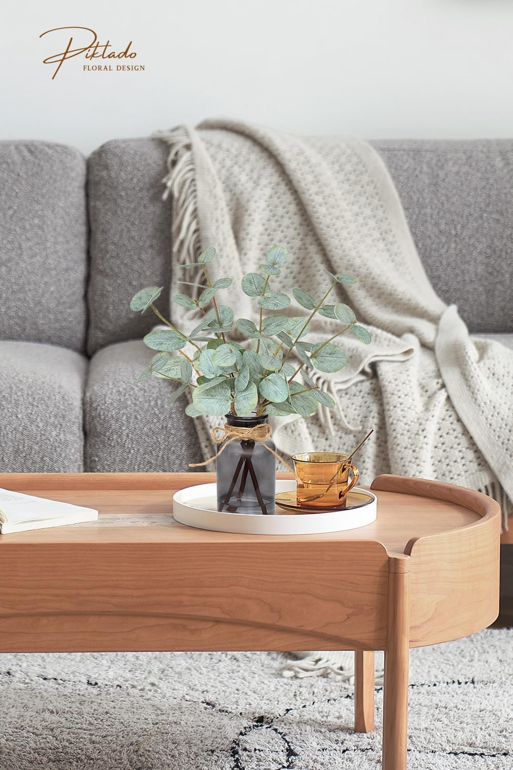 Artificial Eucalyptus Stems in Vase with Faux Water,Fake Plants for Bathroom,Coffee Table,Green Leaves for Centerpiece,Faux Greenery Plants Decorations.(Green-Black Bottle)