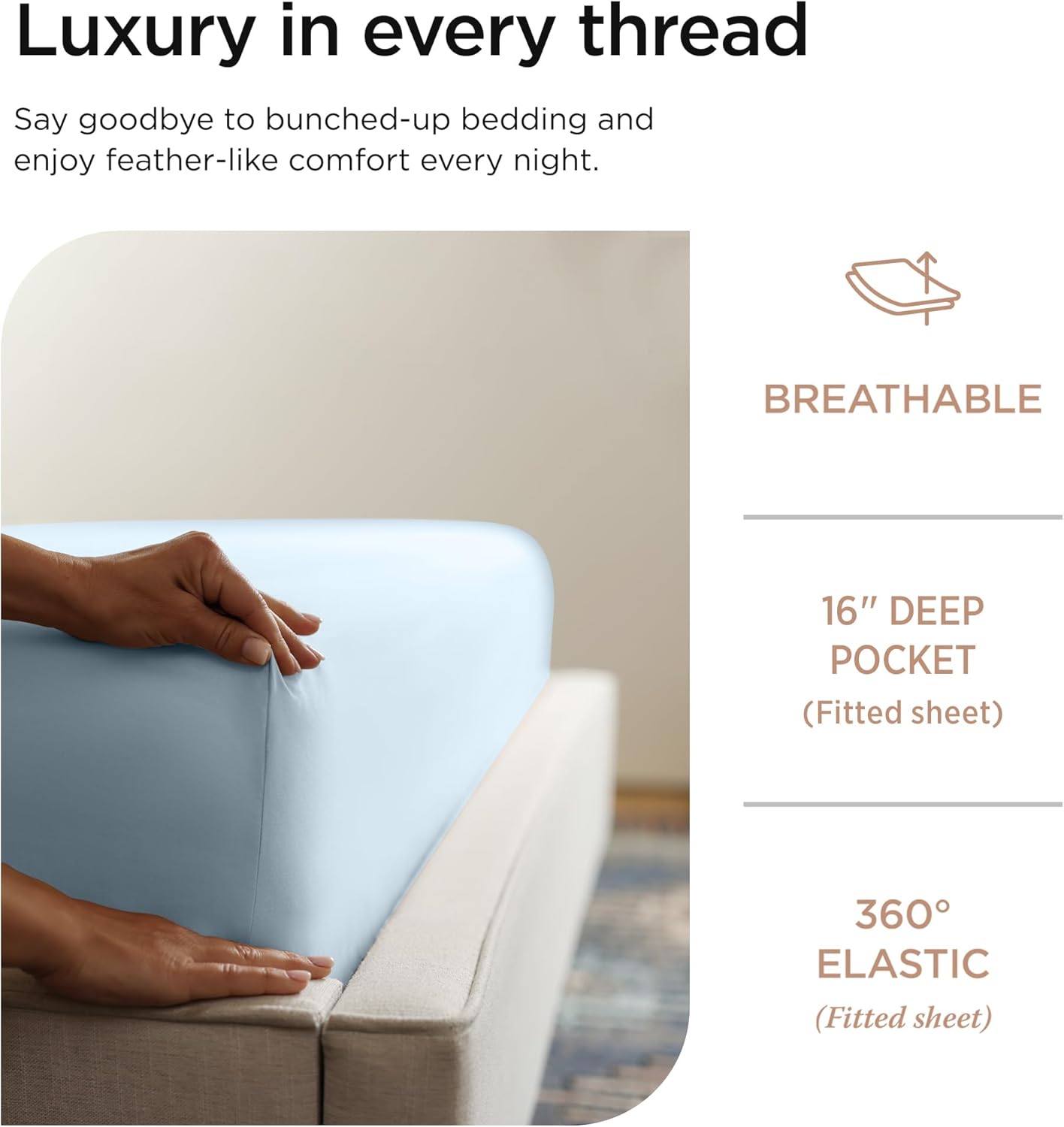Threadmill 100% Cotton Sheets for Queen Size Bed - 600 Thread Count Queen Bed Sheets Set with 16” Deep Pocket - Sateen Weave 4-Piece Bedding Set with Cooling Effect, Blue