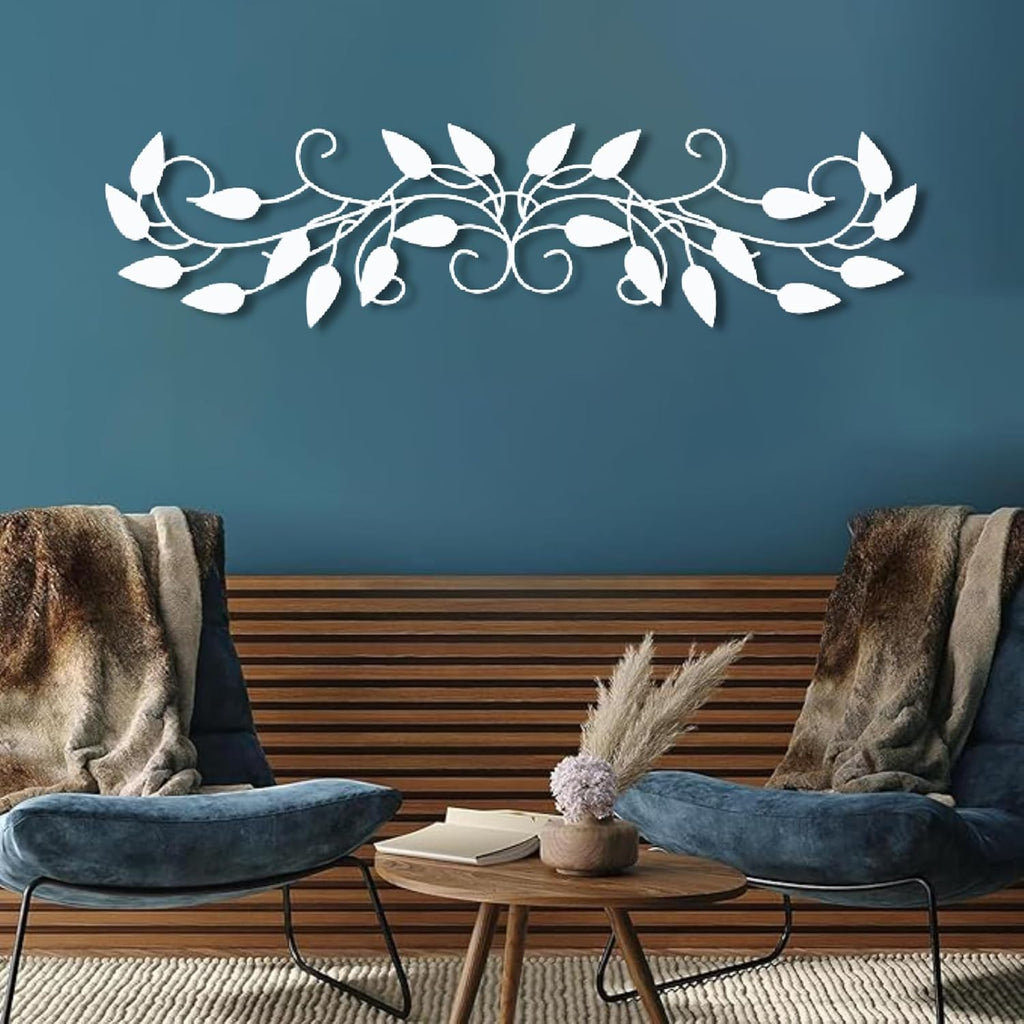 Metal Tree Leaf Wall Decor, Vine Olive Branch Leaf Metal Wall Decor, Leafy Ivy Art, Leaves Art, Living Room, Bedroom Hanging, Gift Idea (White, 55"x14"|140x36cm)