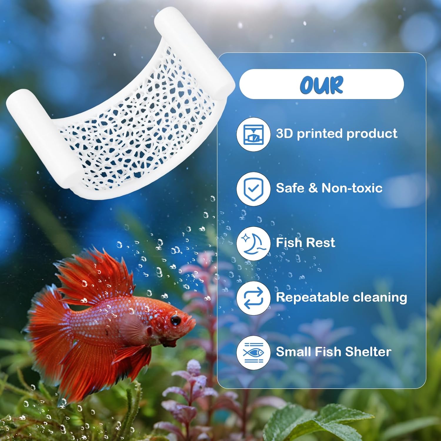 2 Pack Floating Betta Hammock Leaf Bed – Resting Platform for Betta Fish, Shrimp & Small Fish | Compact Aquarium Decor for Nano Tanks, Low Flow Aquariums & Aquascape Setup (White)