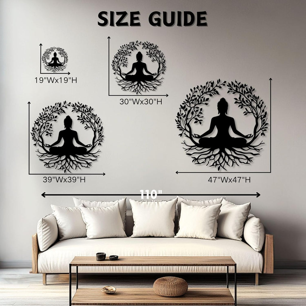 huefoam Buddha Metal Wall Art, Buddha Wall Decor, Tree of Life Metal Wall Art, Tree Wall Decor for Living Room, Bedroom, Meditation Room (Gold, 39"×39"/100×100cm, metal art wall decor)