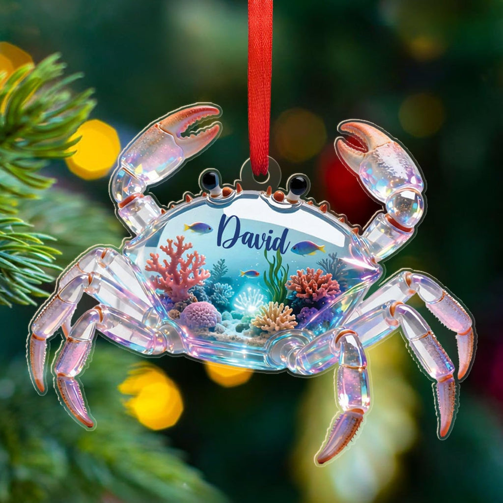 Personalized Crab Acrylic Ornament for Christmas 2025, Gift for Men Women Friends, Crabs Sea Animal Christmas Ornament, Sea Crab Lovers Ornaments, Customized Name Animal Marine Ornaments