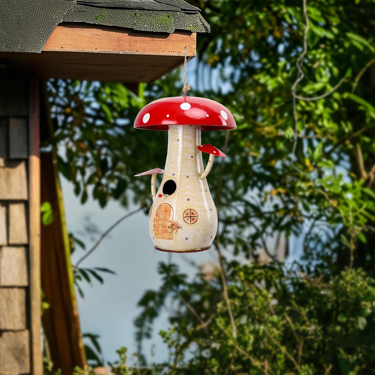 Yinns Metal Mushroom Bird House, Wild Bird House Outdoor, Decorative Birdhouse for Home Garden Decor, 13.8 Inch Big Bird Houses