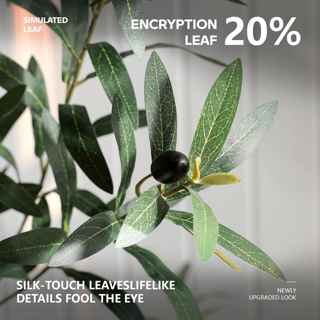 Artificial Olive Tree 6FT Faux Plant Home Decor - Large White Pot with Lifelike Silk Leaves, UV Resistant & No Maintenance - Indoor Outdoor Fake Tree for Modern Office Living Room,VN164