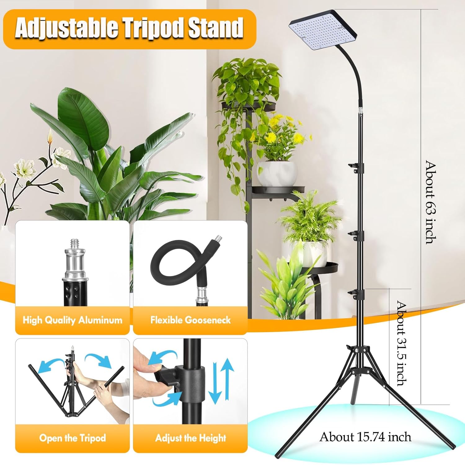 Smart Control Tall Bonsai Tree Grow Light with Stand and Timer, 25 Watt Standing Plant Growing Lamps for Large Houseplants, Adjustable 12"-48" Tripod Stand Grow Light