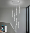Modern High Ceiling Crystal Chandelier 7-Lights, Spiral LED Raindrop Foyer Pendant Lighting, Bubble Staircase Living Room Hanging Light Fixture Flush Mount Chrome