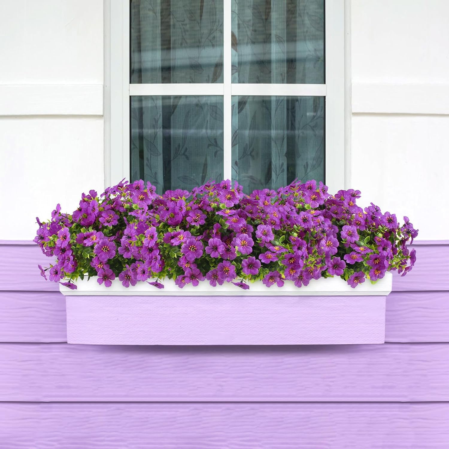 12 Bundles Artificial Faux Flowers, UV-Resistant Silk Fake Plants Spring Summer Decoration Indoor Outdoor Decor for Home, Porch, Balcony, Lawn, Yard - Spring, Summer, Fall, All Seasons(Purple)